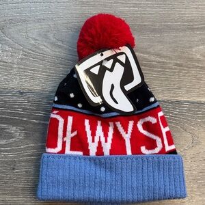 Red and Blue Kids Pom-Pom Beanie from Poland 0293